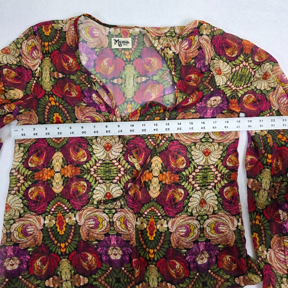 Show Me Your Mumu Blouse Small Boho Bell Sleeve Sheer Floral Kaleidoscope Top - Picture 5 of 8